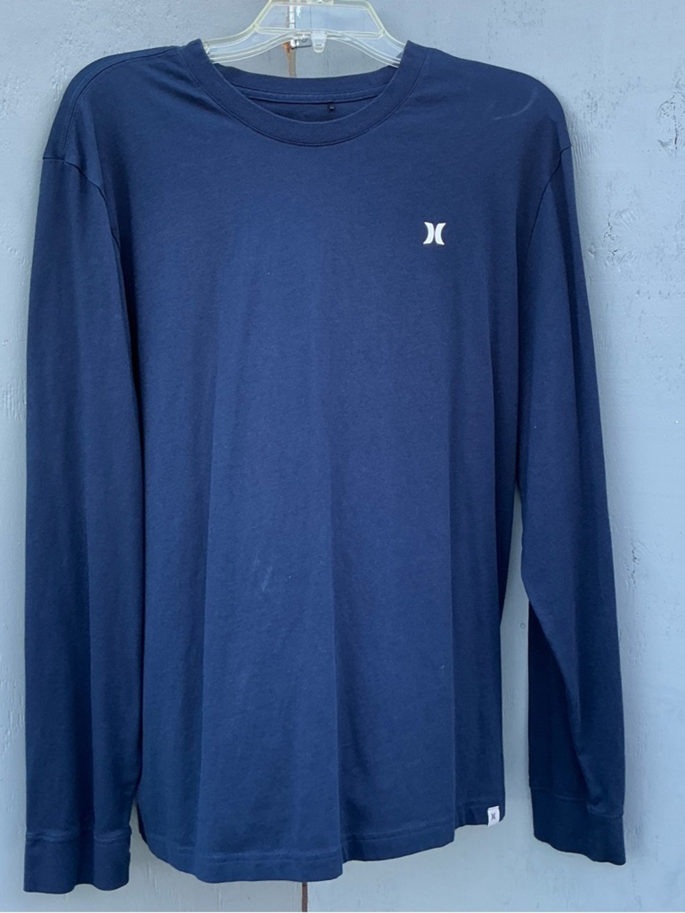 Hurley Mens  Navy 100% Cotton Long-Sleeve Logo Tee Size Large Elastic